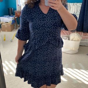 Unknown brand navy blue and polkadot dress with ruffles. Size10?